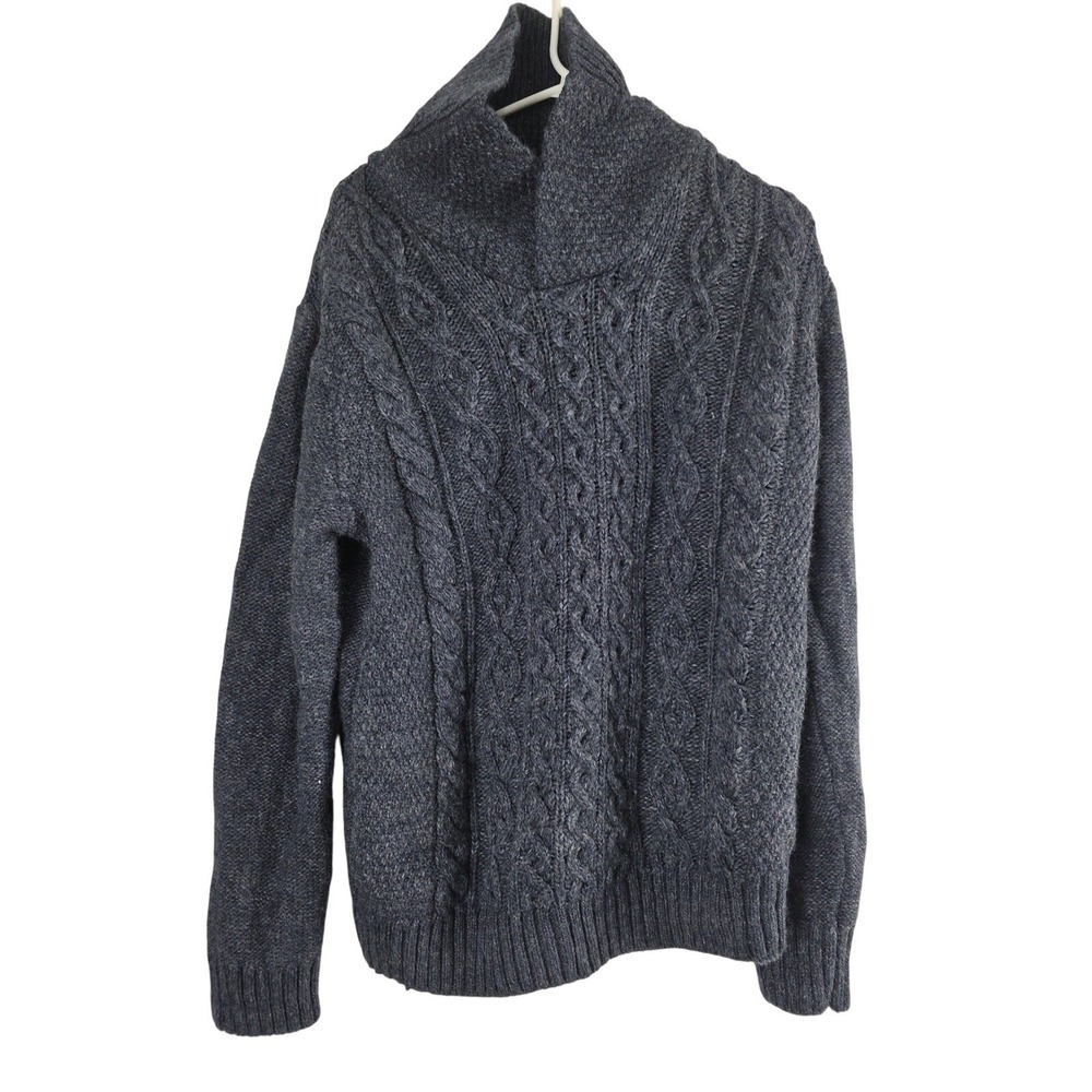 Immagini Sweater Men's L Blue Fisherman Cable Knit Wool Blend Made in Italy